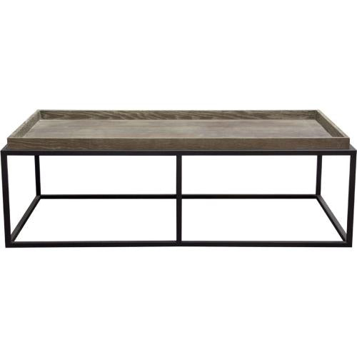 Lex Rectangle Cocktail Table in Rustic Oak Veneer Finish Top w/ Black Powder Coated Metal Base - Furniture City (CA)l