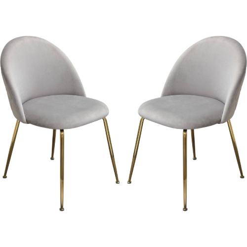 Lilly Set of (2) Dining Chairs in Grey Velvet w/ Brushed Gold Metal Legs - Furniture City (CA)l