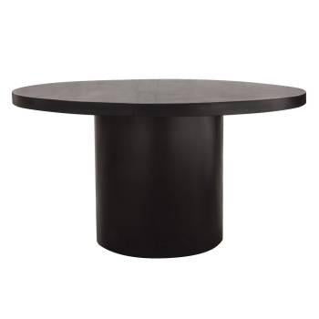 Rune 54" Round Dining Table w/ Solid Acacia Wood Top & Iron Pedestal Base in Black Finish - Furniture City (CA)l