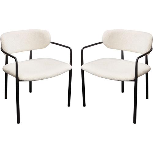 Set of (2) Skyler Dining Chairs in Ivory Boucle Fabric w/ Black Metal Frame - Furniture City (CA)l