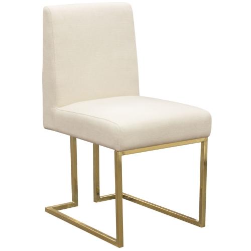 Set of (2) Skyline Dining Chairs in Cream Fabric w/ Polished Gold Metal Frame - Furniture City (CA)l