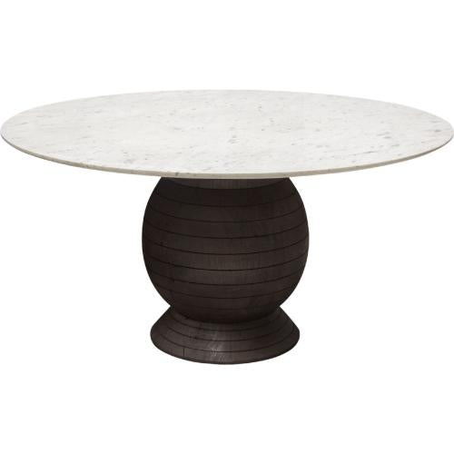 Ashe Round Dining Table w/ Genuine White Marble Top and Solid Acacia Wood Base in Espresso Finish - Furniture City (CA)l