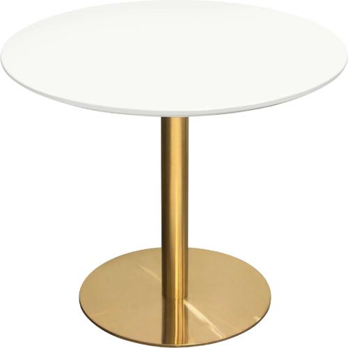 Stella 36" Round Dining Table w/ White Lacquer Top and Brushed Gold Metal Base - Furniture City (CA)l
