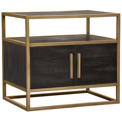 Empire 2-Door End Table in Dark Brown Veneer w/ Hand brushed Gold Metal Frame - Furniture City (CA)l