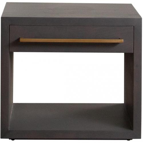 Encore Solid Mango Wood 1-Drawer End Table in Grey Oak Finish w/ Gold Metal Handle - Furniture City (CA)l