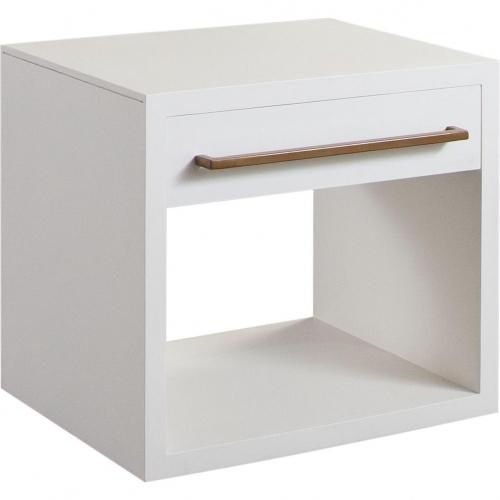 Encore Solid Mango Wood 1-Drawer End Table in White Finish w/ Gold Metal Handle - Furniture City (CA)l