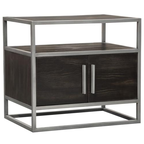 Empire 2-Door End Table in Dark Brown Veneer w/ Hand brushed Silver Metal Frame - Furniture City (CA)l