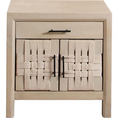 Palm Solid Mango Wood 2-Door, 1-Drawer End Table in Natural Finish w/ Woven Rope Door Fronts - Furniture City (CA)l