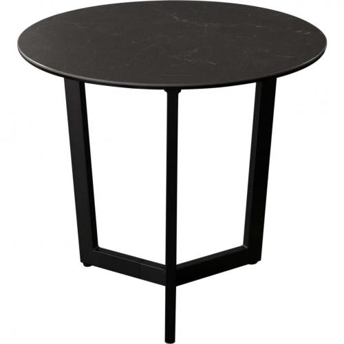 Onyx Round End Table w/ Black Ceramic Glass Top & Black Metal Leg - Furniture City (CA)l