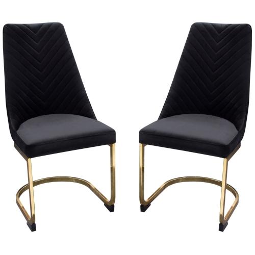 Vogue Set of (2) Dining Chairs in Black Velvet with Polished Gold Metal Base - Furniture City (CA)l