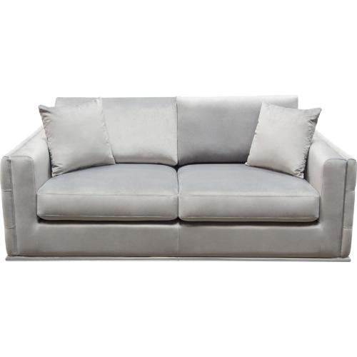 Envy Loveseat in Platinum Grey Velvet with Tufted Outside Detail and Silver Metal Trim - Furniture City (CA)l