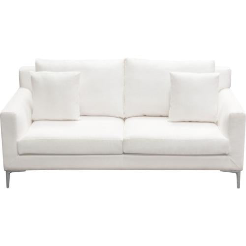 Seattle Loose Back Loveseat in White Linen w/ Polished Silver Metal Leg - Furniture City (CA)l
