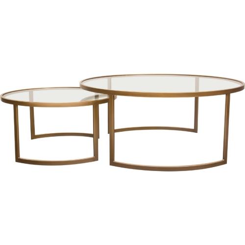 Lane 2PC Round Nesting Set in Brushed Gold Frame w/ Clear Tempered Glass Tops - Furniture City (CA)l