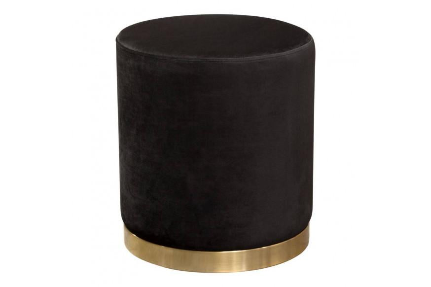 Sorbet Round Accent Ottoman in Black Velvet w/ Gold Metal Band Accent