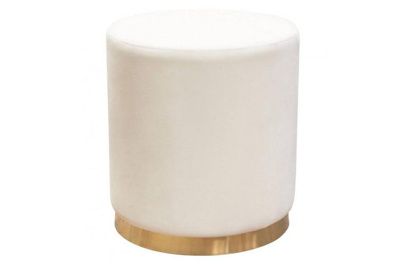 Sorbet Round Accent Ottoman in Cream Velvet w/ Gold Metal Band Accent - Furniture City (CA)l