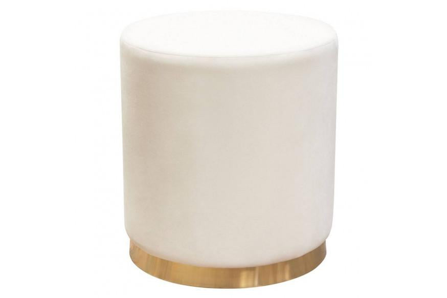 Sorbet Round Accent Ottoman in Cream Velvet w/ Gold Metal Band Accent