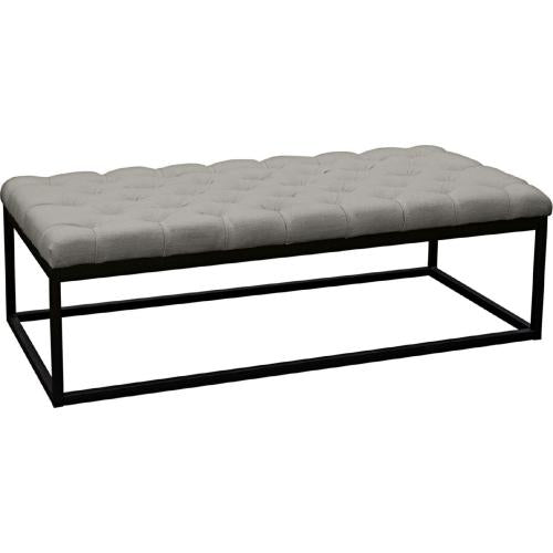 Mateo Black Powder Coat Metal Large Linen Tufted Bench - Grey - Furniture City (CA)l