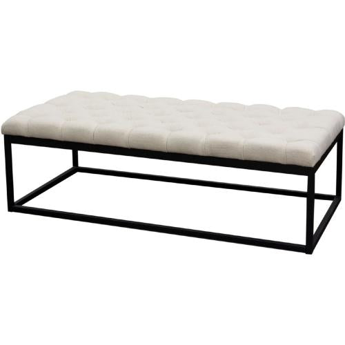 Mateo Black Powder Coat Metal Large Linen Tufted Bench - Desert Sand Linen - Furniture City (CA)l