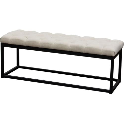 Mateo Black Powder Coat Metal Small Linen Tufted Bench - Desert Sand Linen - Furniture City (CA)l