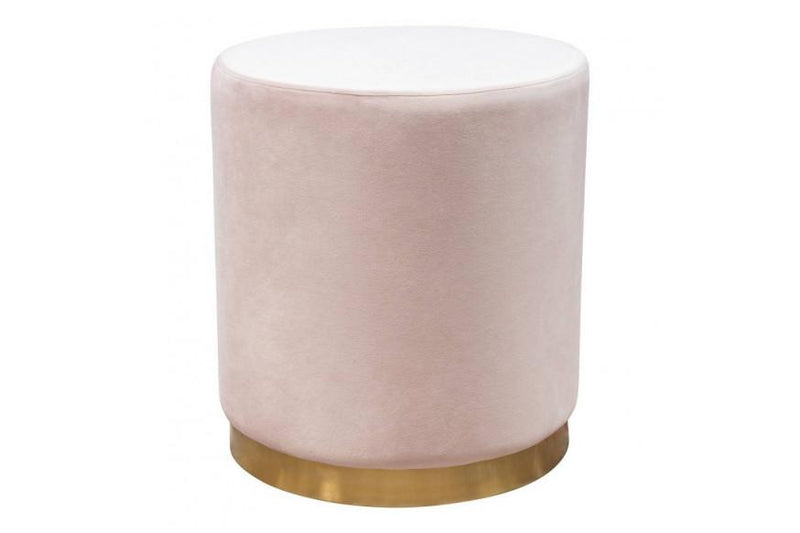 Sorbet Round Accent Ottoman in Blush Pink Velvet w/ Gold Metal Band Accent - Furniture City (CA)l