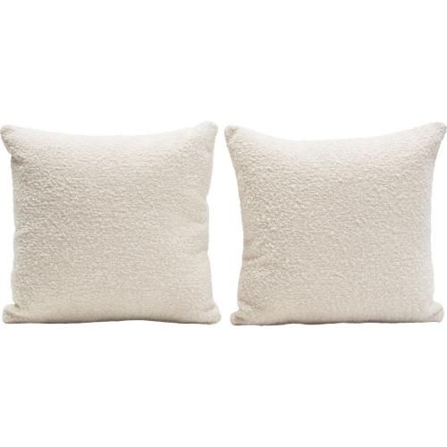 Set of (2) 16" Square Accent Pillows in Bone Boucle Textured Fabric - Furniture City (CA)l
