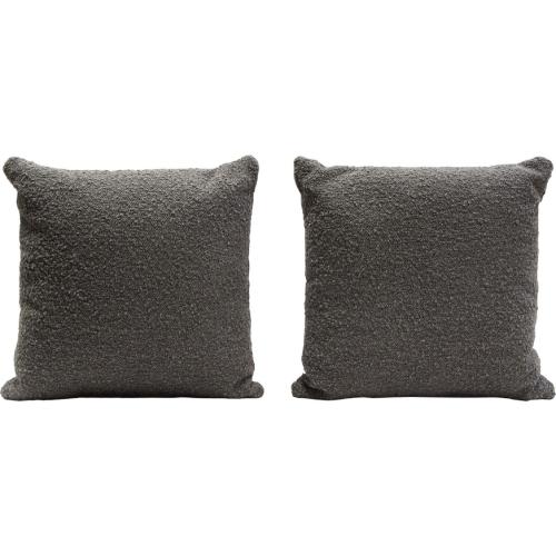 Set of (2) 16" Square Accent Pillows in Charcoal Boucle Textured Fabric - Furniture City (CA)l
