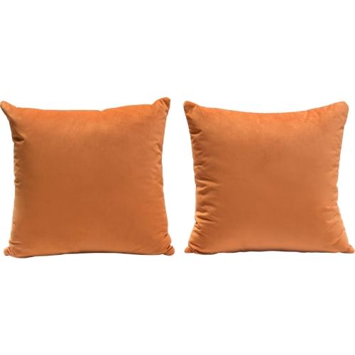 Set of (2) 16" Square Accent Pillows in Rust Orange Velvet - Furniture City (CA)l