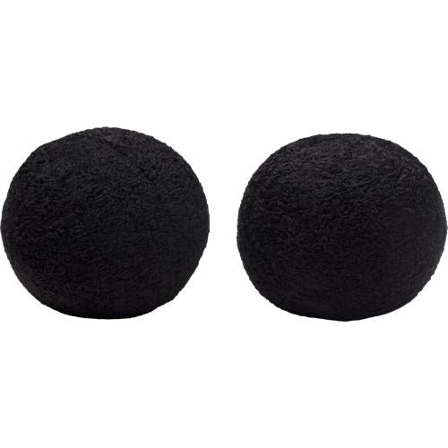 Set of (2) 10" Round Accent Pillows in Black Faux Sheepskin - Furniture City (CA)l
