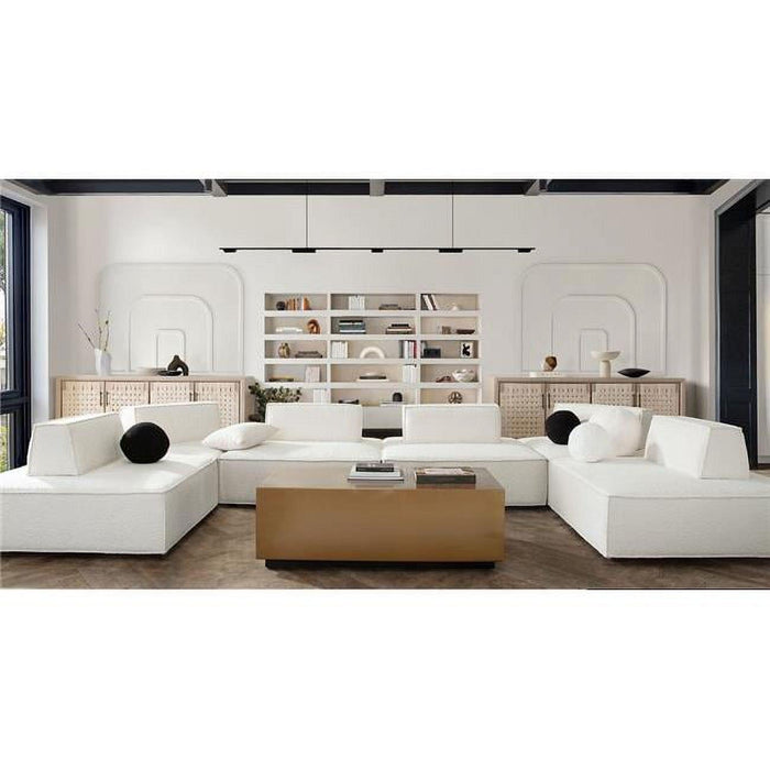 Cara 5-Piece Square Modular Lounger in Ivory Boucle Fabric w/ Moveable, Non-Skid Backrest