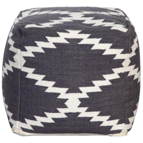 Square Pouf in White/Grey Pattern Wool - Furniture City (CA)l