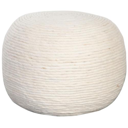 Round Pouf in White Dyed Natural Wool - Furniture City (CA)l