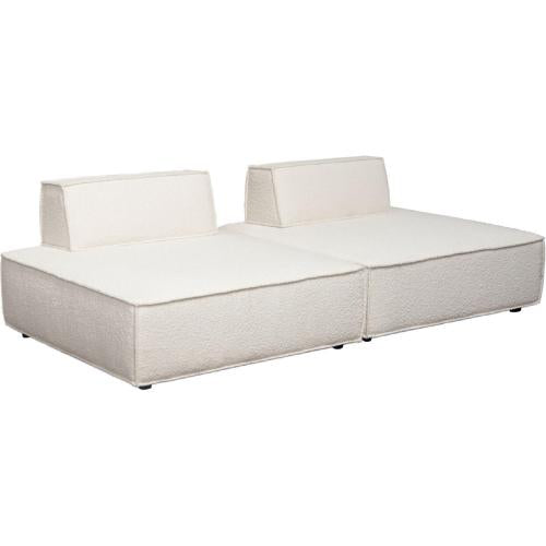 Cara 2-Piece Square Modular Lounger in Ivory Boucle Fabric w/ Moveable, Non-Skid Backrest - Furniture City (CA)l