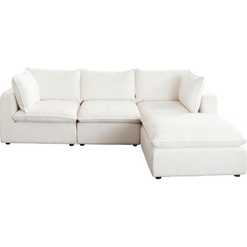 Ivy 4-Piece Reversible Modular Chaise Sectional in White Faux Shearling w/ Feather Down Seating - Furniture City (CA)l