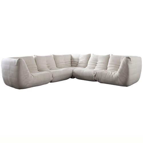 Ezra 5PC Corner Sectional in Cream Fabric - Furniture City (CA)l