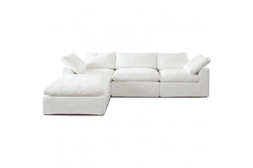Willow 4PC Modular Reverisble Chaise Sectional in White Linen Fabric