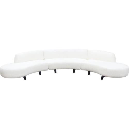 Vesper 3PC Modular Curved Armless Sofa & (2) Chaise in Faux White Shearling w/ Black Wood Leg Base - Furniture City (CA)l