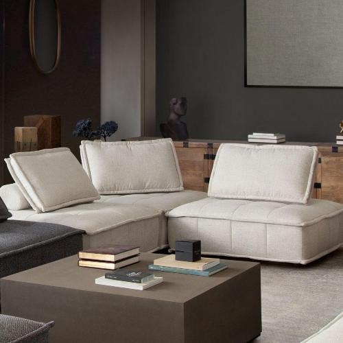 Platform 3-Piece Square Modular Lounger in Light Sand Fabric w/ Bolstered, Non-Skid Backrest - Furniture City (CA)l