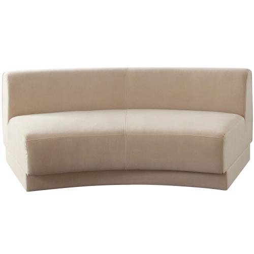 Zelda Curved Armless Sofa in Light Camel Performance Velvet w/ (1) Accent Pillow Ball - Furniture City (CA)l