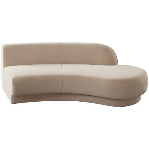 Zelda RF Curved Chaise in Light Camel Performance Velvet w/ (1) Accent Pillow Ball - Furniture City (CA)l
