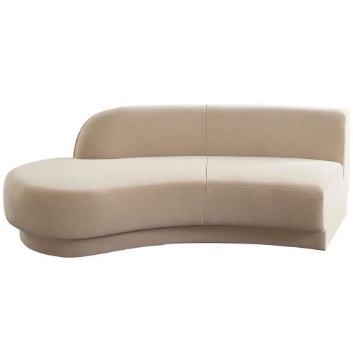 Zelda LF Curved Chaise in Light Camel Performance Velvet w/ (1) Accent Pillow Ball - Furniture City (CA)l