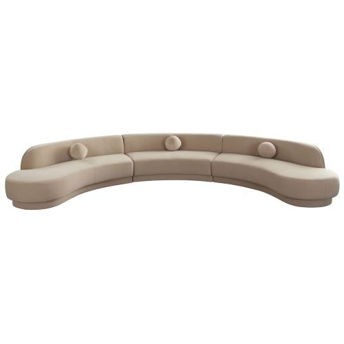 Zelda 3PC Modular Curved Armless Sofa & (2) Chaise in Light Camel Performance Velvet w/ (3) Accent Pillow Balls - Furniture City (CA)l