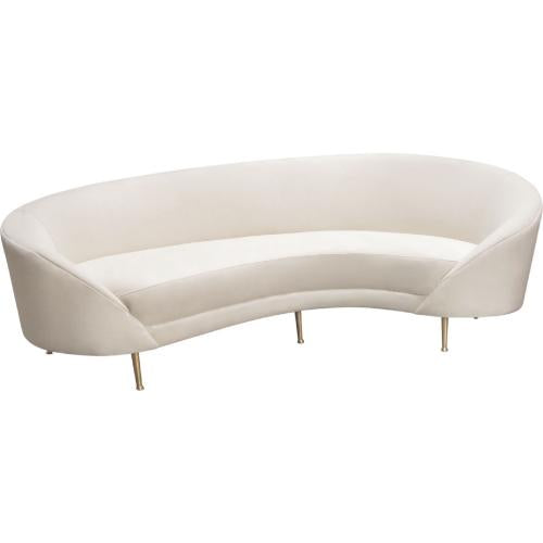 Celine Curved Sofa with Contoured Back in Light Cream Velvet and Gold Metal Legs - Furniture City (CA)l