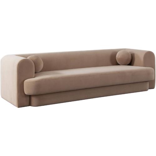 Form Sofa in Camel Performance Velvet w/ (2) Accent Pillow Balls - Furniture City (CA)l