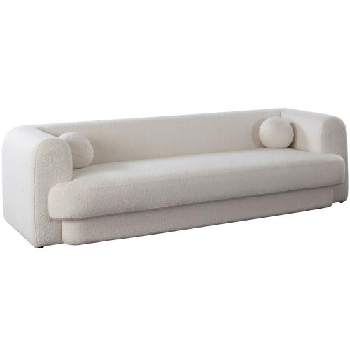 Form Sofa in Ivory Boucle Fabric w/ (2) Accent Pillow Balls - Furniture City (CA)l