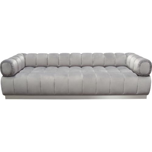 Image Low Profile Sofa in Platinum Grey Velvet w/ Brushed Silver Base - Furniture City (CA)l