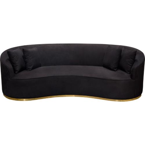 Raven Sofa in Black Suede Velvet w/ Brushed Gold Accent Trim - Furniture City (CA)l