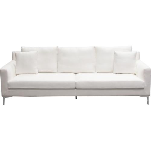 Seattle Loose Back Sofa in White Linen w/ Polished Silver Metal Leg - Furniture City (CA)l