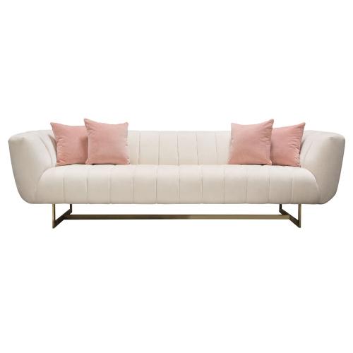 Venus Cream Fabric Sofa w/ Contrasting Pillows & Gold Finished Metal Base - Furniture City (CA)l