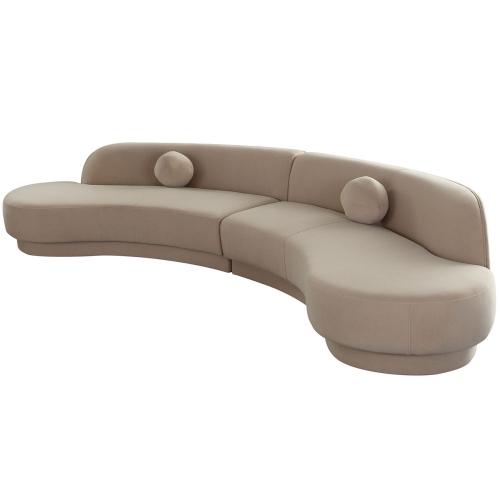 Zelda 2PC Modular Curved Armless Chaise in Light Camel Performance Velvet w/ (2) Accent Pillow Balls