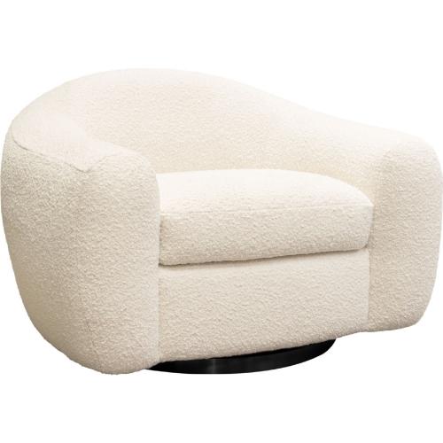 Pascal Swivel Chair in Bone Boucle Textured Fabric w/ Contoured Arms & Back - Furniture City (CA)l